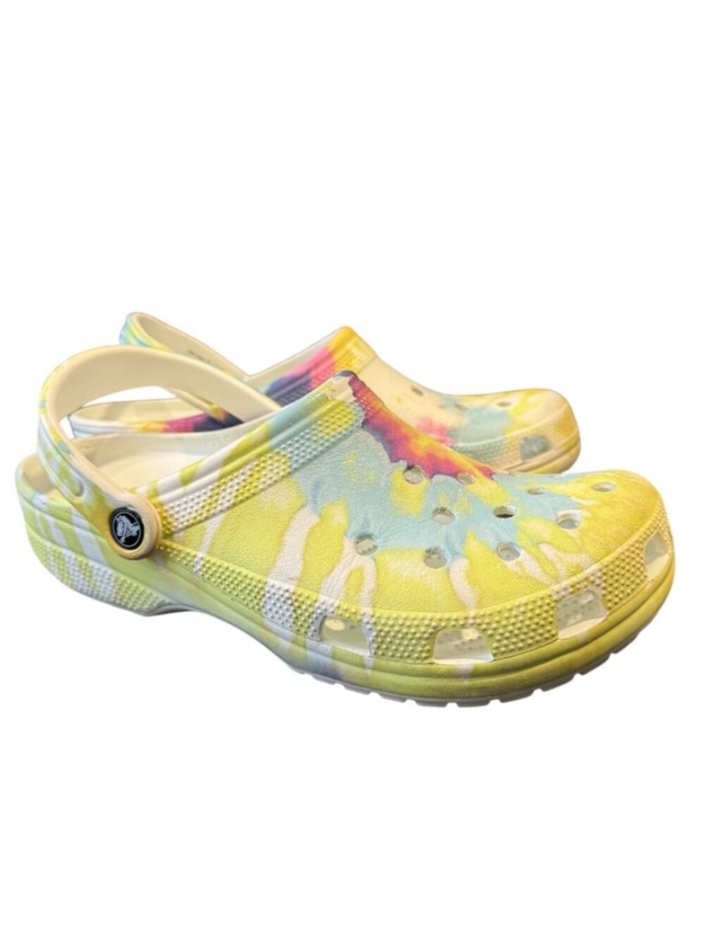Crocs Tie Dye Clogs Women’s Size 11 Pastel Rainbow Slip On Comfort Shoes VGUC